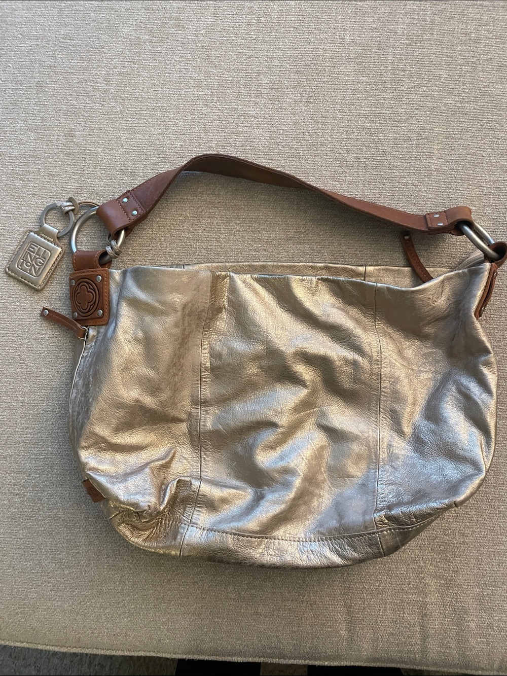 Ellington Metallic Silver Hobo with Brown Strap